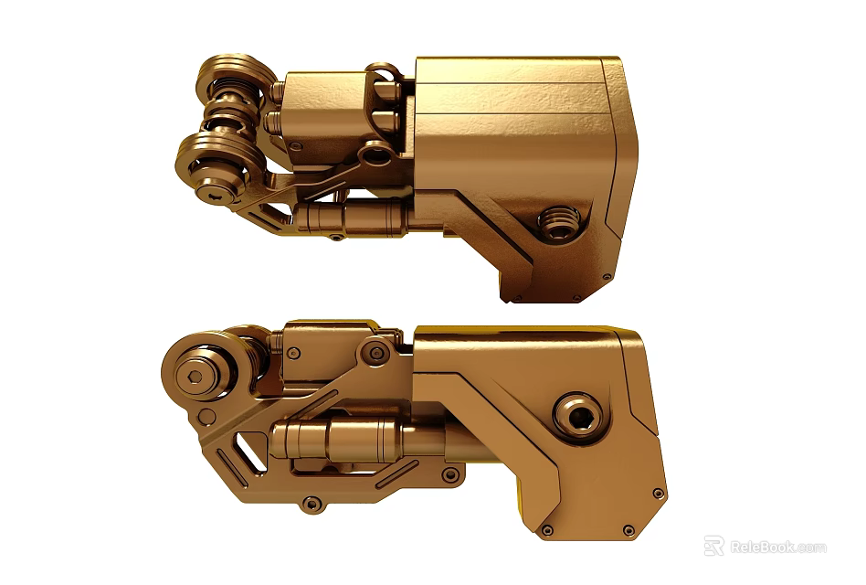 Golden Industrial Mechanical Arm Components With Metal Joints And Details 3d model 