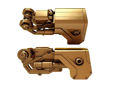 Golden Industrial Mechanical Arm Components With Metal Joints And Details 3d model