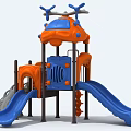 Outdoor Playground Equipment with Helicopter Design Orange Blue Slides and Climbing Features