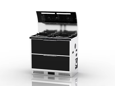 Modern Integrated Kitchen Appliance with Gas Stove Range Hood and Storage Cabinets 3d model