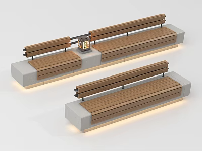Modern Landscape Benches With Wooden Seats Concrete Bases And Under Seat Lighting 3d model