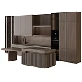 Modern Kitchen Interior With Wooden Textured Cabinets Island And Appliances
