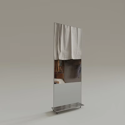 Full Length Floor Mirror With Metal Stand Reflecting Curtain In Modern Room Interior 3d model