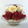 Transparent Glass Vase With Red And White Roses And Small Daisies Decoration