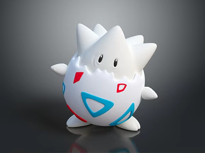 3D Cartoon Creature Character With Spiky White Body Blue Red Patterns And Small Black Eyes 3d model