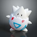 3D Cartoon Creature Character With Spiky White Body Blue Red Patterns And Small Black Eyes
