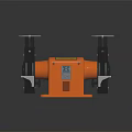 Orange Bench Grinder With Double Grinding Wheels And Safety Labels On Workbench 3d model