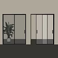 Modern Interior Sliding Doors with Black Frames Frosted Glass and Multiple Panels 3d model