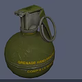 Green Hand Grenade With Fragmentation Type Metal Pin Fuse Top And Yellow Text