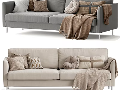 Comfortable Modern Two-Seater Sofa Interior With Decorative Pillows And Knitted Blanket 3d model