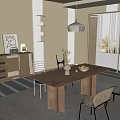 Middle style dining table and chair combination 3d model