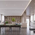 Modern Break Room Interior With Curved Sofa Bar Counter Plants And Large Windows