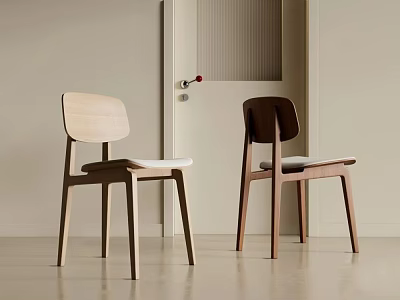 Modern Minimalist Dining Chairs With Light And Dark Wood Frames And White Padded Seats 3d model