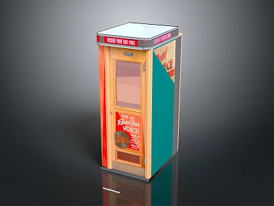 Vintage Payphone Booth Structure With Glass Door Red Green Panels And PAY PHONE Sign 3d model