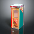 Vintage Payphone Booth Structure With Glass Door Red Green Panels And PAY PHONE Sign