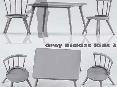 Grey Nicklas Kids 3 Piece Table And Chair Set For Children 3d model