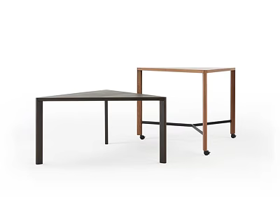 Modern Office Desks With Triangular Black And Rectangular Brown Designs And Wheels 3d model