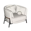 Modern Plush Beige Fabric Lounge Chair With Metal Legs And Round Pillow