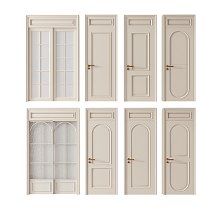 French swing door combination sliding door bedroom door room door 3d model