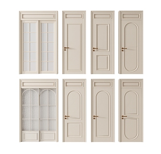 French swing door combination sliding door bedroom door room door 3d model