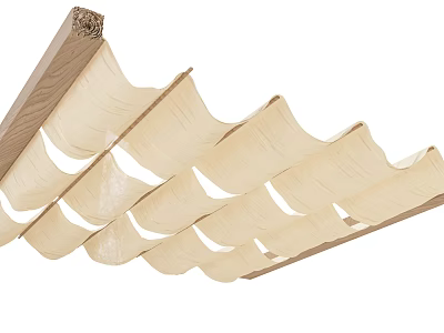 Beige Wavy Layered Ceiling Drapery Design With Wooden Frame Accents 3d model