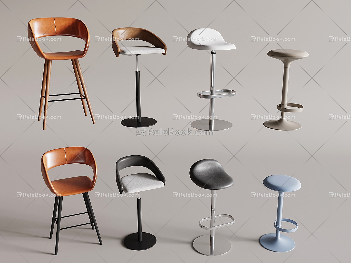 Modern Bar Chair Bar Stool Soft Bag Bar Chair High Stool Backrest Leather Bar Chair with Armrest Bar Chair without Armrest 3d model