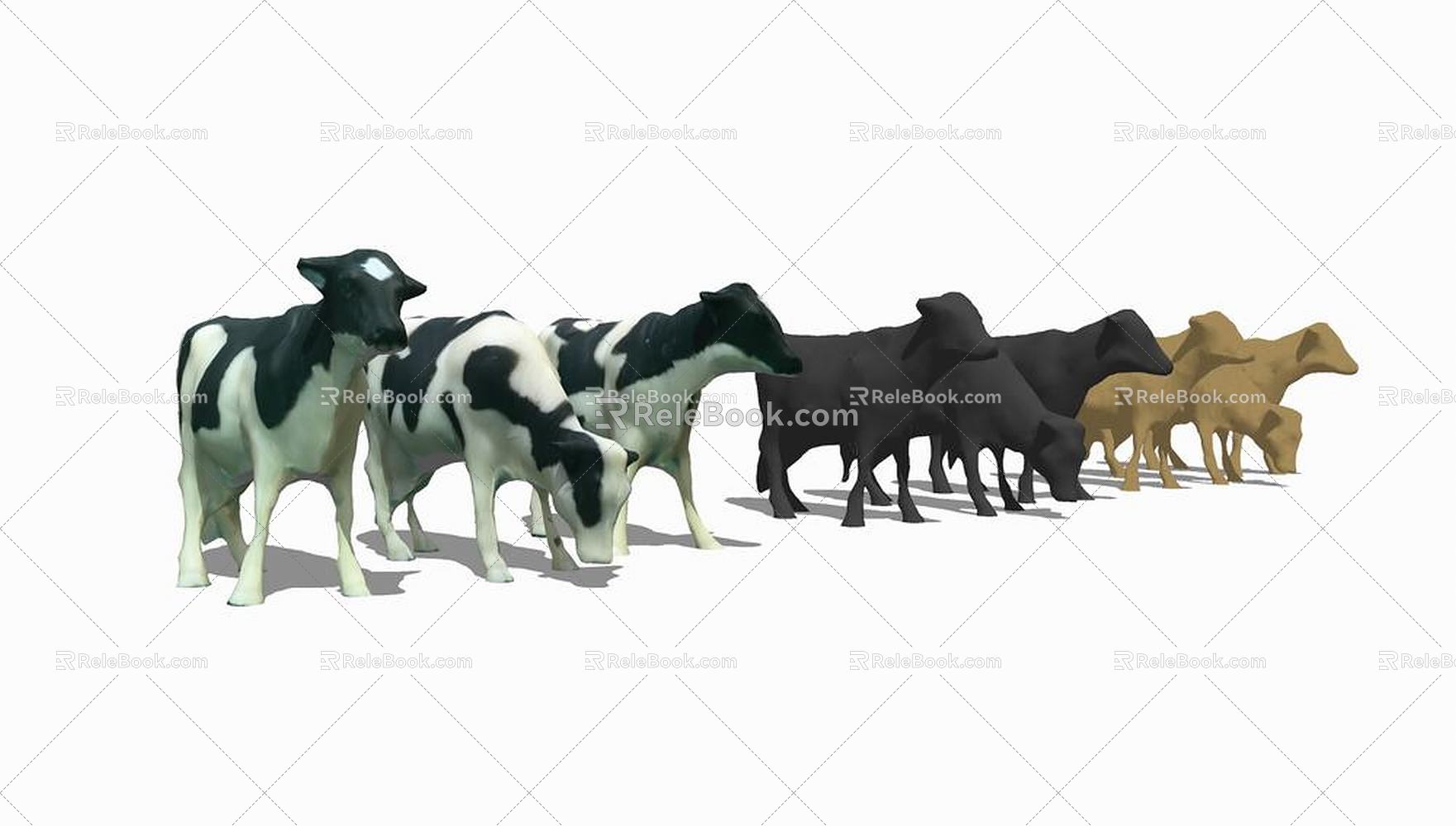 Modern cattle group animals and 3d model