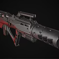 Modern Tactical Rifle With Black Metal Build Red Accent Details And Textured Barrel Design