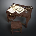 Vintage Wooden Dining Chair Beside Desk With Papers And Cups On Table