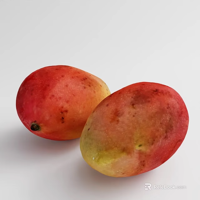 Fresh Ripe Mangoes with Red and Yellow Juicy Natural Skin on White Background 3d model 