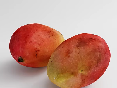 Fresh Ripe Mangoes with Red and Yellow Juicy Natural Skin on White Background 3d model