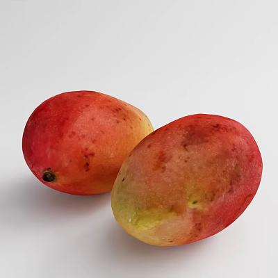 Fresh Ripe Mangoes with Red and Yellow Juicy Natural Skin on White Background 3d model