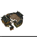 Traditional Ancient Architecture With Circular Courtyard Multiple Black Tiled Roofs Wooden Details And Green Plants