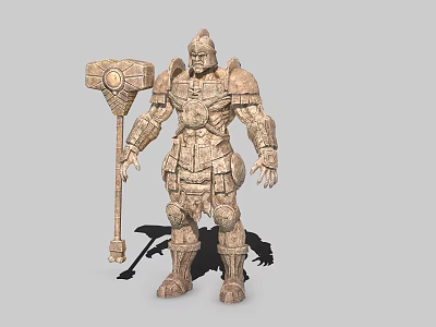 Game Movie Character Armored Warrior With Stone Texture Armor And Hammer 3d model