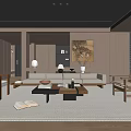Modern Wooden Living Room Interior Design With Sofa Coffee Table And Decorative Painting