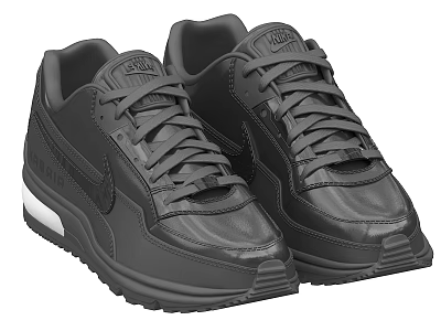 Black Leather Sports Sneakers with White Sole and Nike Logo 3d model