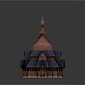 Traditional Red Brick Building With Multi layered Blue Roofs Spire And Arched Windows