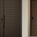 Three Modern Security Doors With Different Textured Patterns And Green Plant Interior 3d model