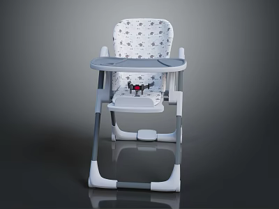 Kid's High Chair With Patterned Backrest White And Gray Stable Structure Tray 3d model