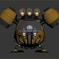 Yellow And Black Mechanical Robot 3D Model With Round Components Mechanical Arms And Bulb Eyes