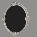 Round Decorative Mirror With Light Colored Frame Mounted On Beige Wall Near Vertical Striped Panels