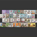 Cartoon Scenes of Colorful Hexagonal Houses with Miniature Rooms Including Bedroom and Living Room