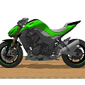Green And Silver Modern Sport Motorcycle With Black Seat Accent Wheels On Display Stand