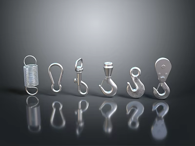 Industrial Metal Hardware Equipment With Spring Hooks Shackles And Eye Bolts 3d model
