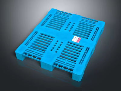 Blue Plastic Pallet with Grid Design and Red Label for Logistics Storage Use 3d model