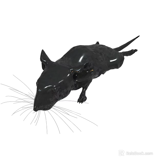 Realistic 3D Black Rat Model With Long Whiskers And Shiny Body 3d model 