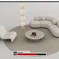 Modern Curved Sofa And Coffee Table Set With Round Rug Accent Chair And Floor Lamp