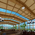 Villa Balcony With Wooden Ceiling Skylights And Large Windows Natural Light Green Plants And Furniture