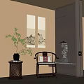 New Chinese Style Single Chair Side Several Screen Partition Decorative Hanging Picture Chair 3d model