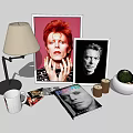 Decorative Ornament Set with Table Lamp Framed Portraits Books Mug Candles and Small Succulent